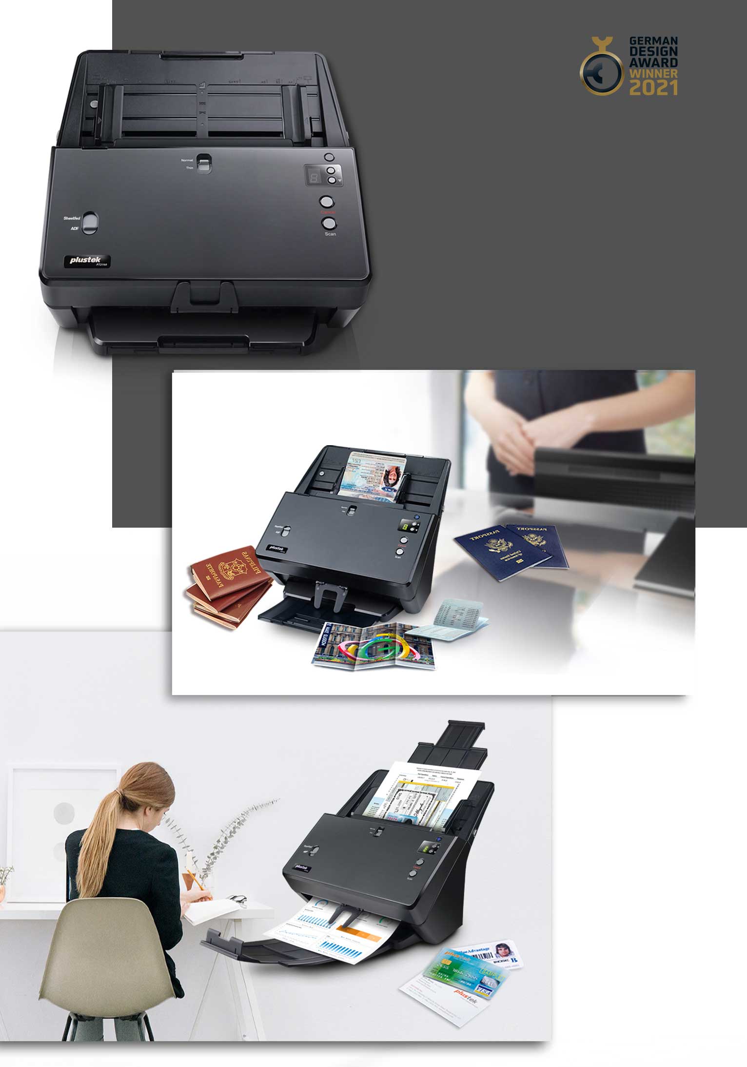 Plustek PT2160,可扫描护照、折页及各种证件,每分钟60页120面高速双面扫描
